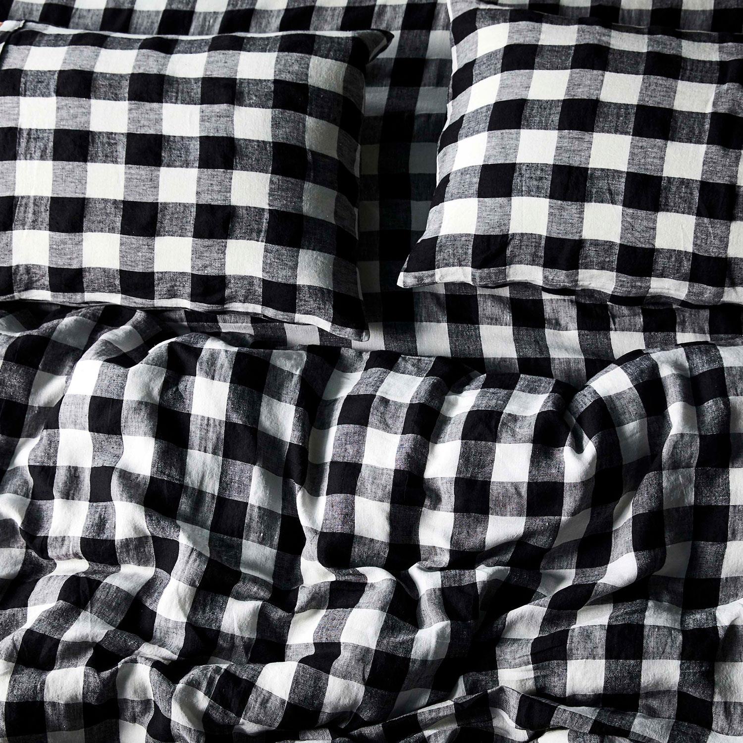 Black &amp; White Gingham Linen Flat Sheet