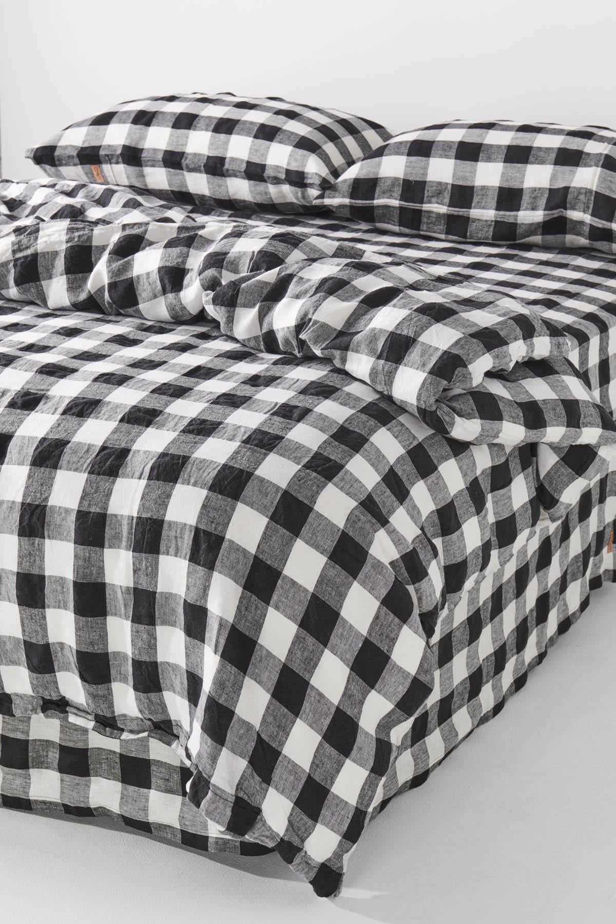 Black & White Gingham Linen Valance