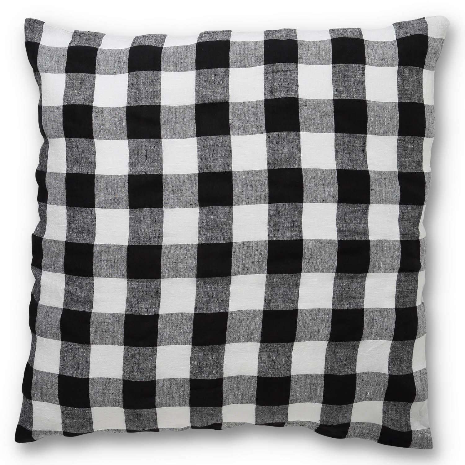 Black &amp; White Gingham Linen European Pillowcase Set