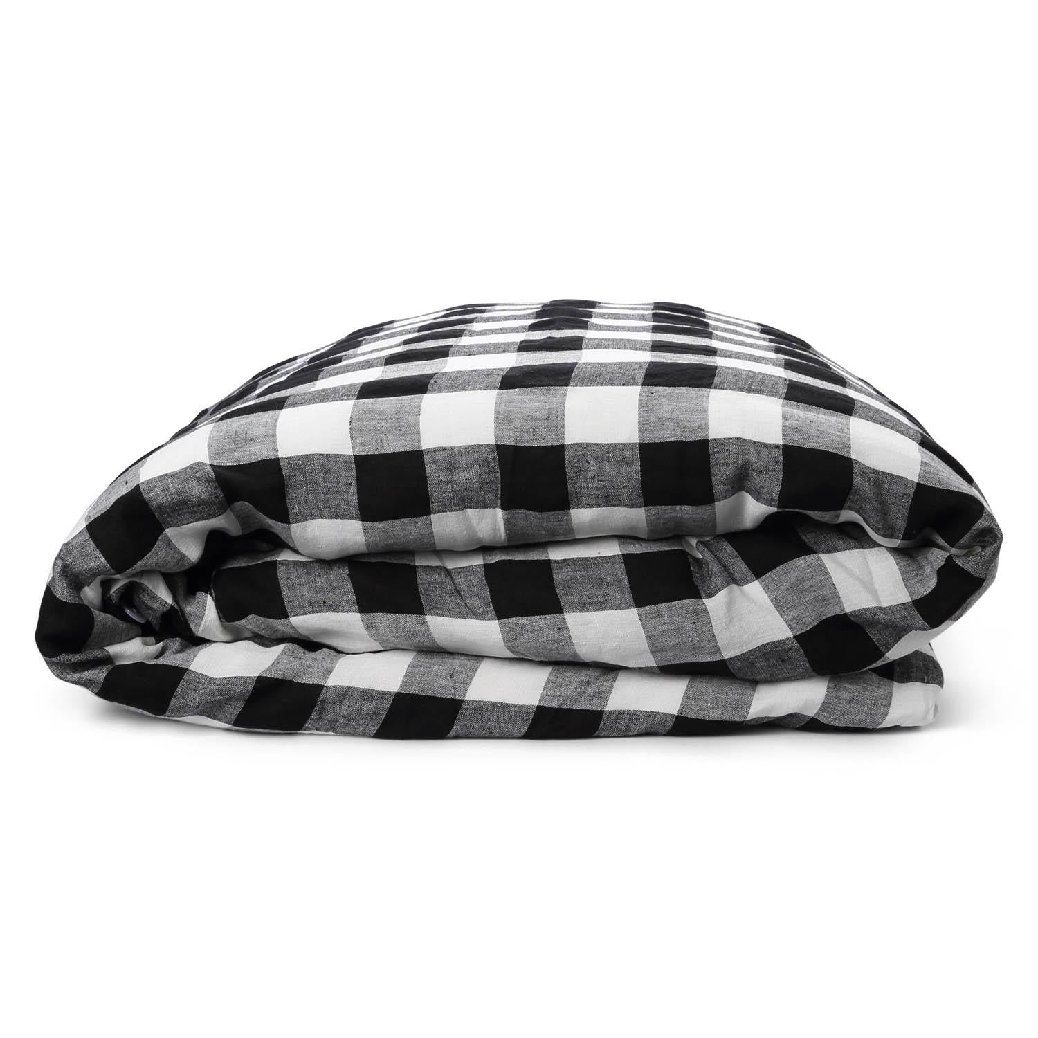 Black &amp; White Gingham Linen Quilt Cover