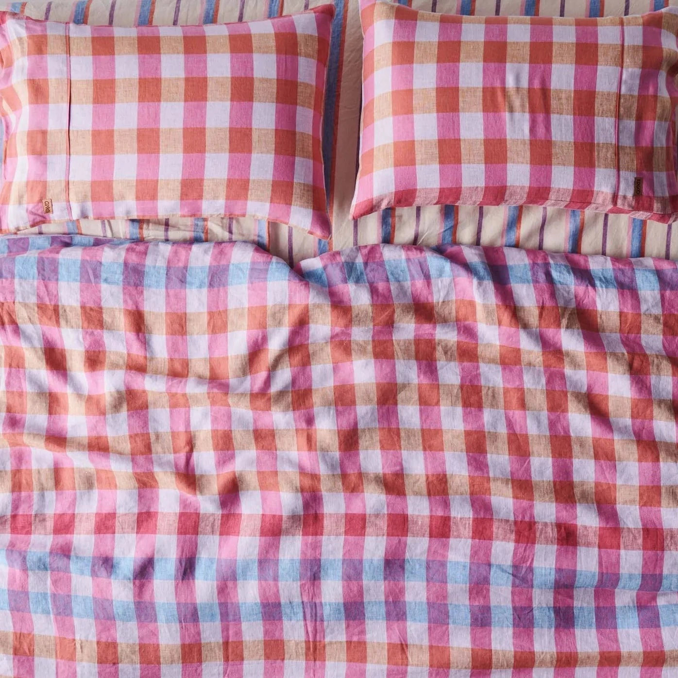 Summer Check Linen Pillowcase Set