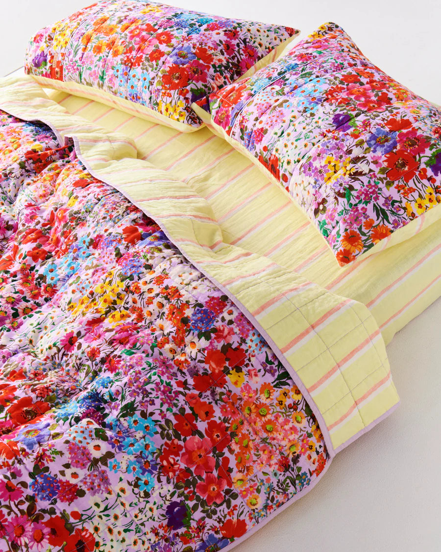 Full Bloom Reversible Linen Quilted Pillowcases 2P Std Set
