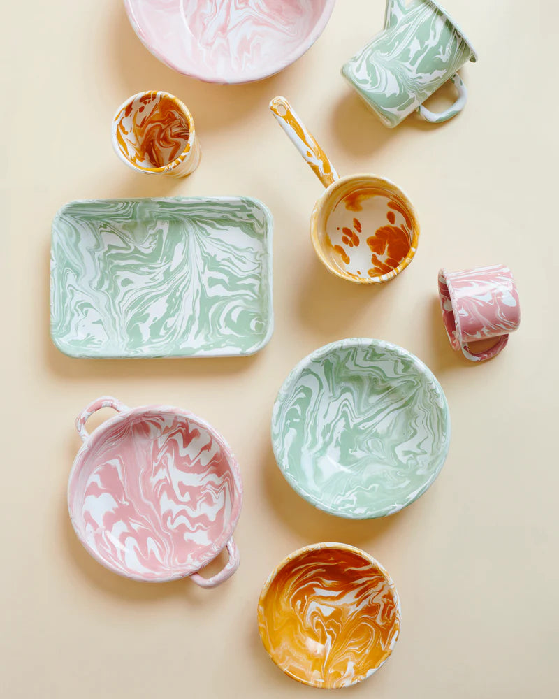 Pink Marble Enamel Salad Bowl