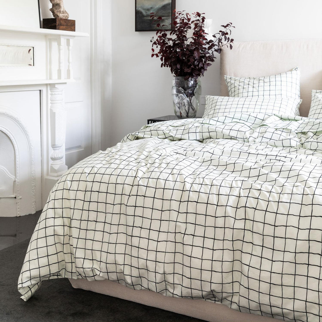 Check 1-2 White &amp; Black Organic Cotton European Pillowcase