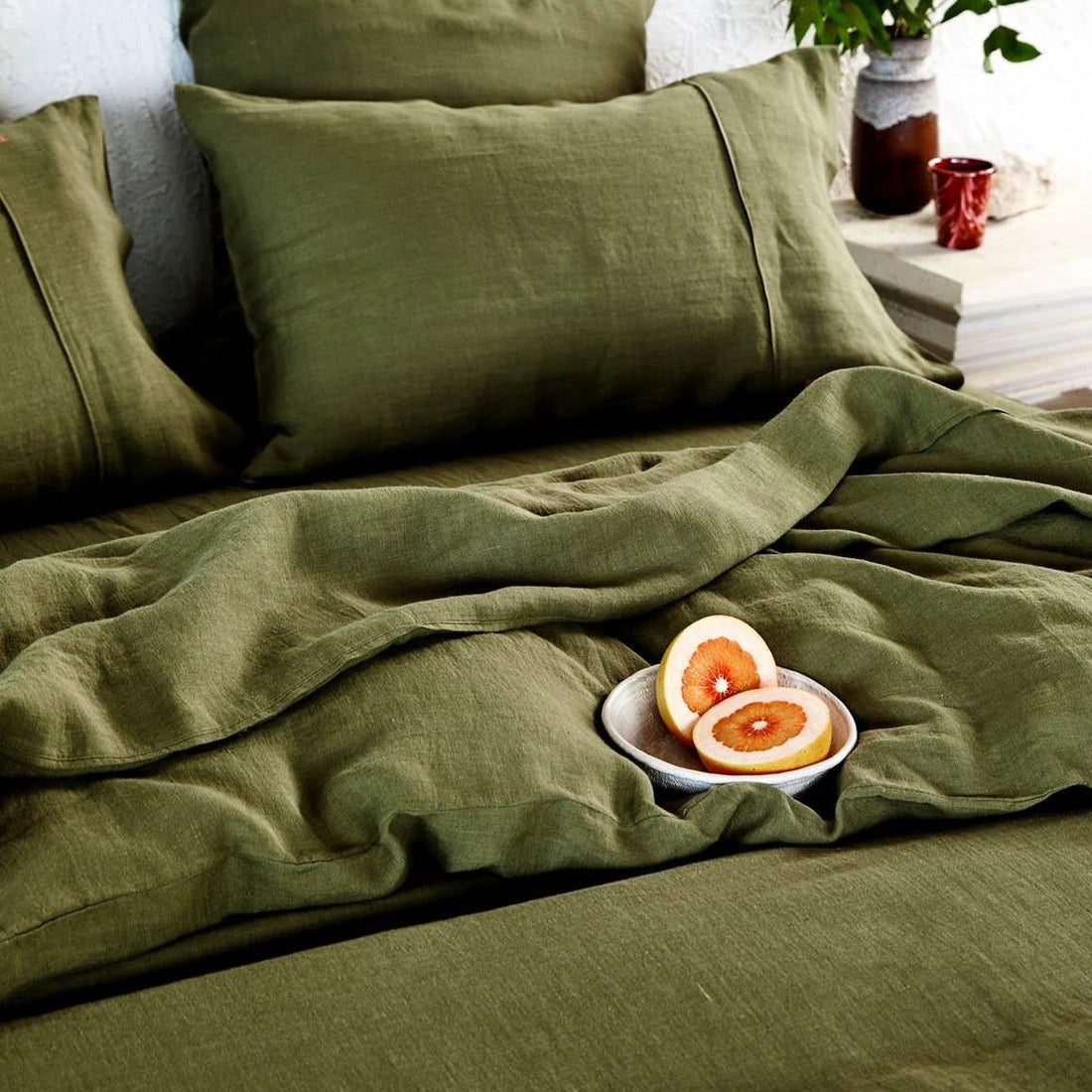 Olive Linen Quilt Cover