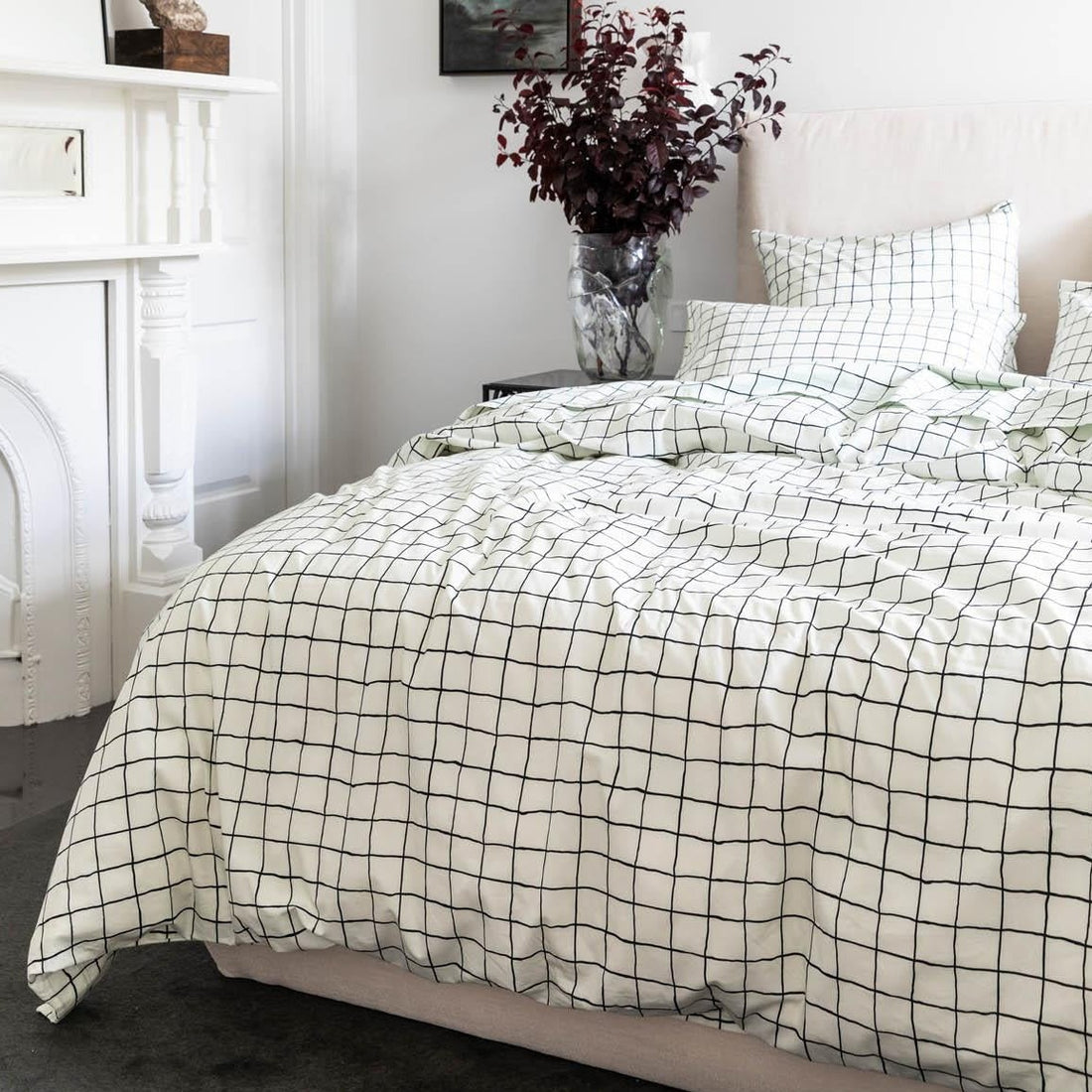 Check 1-2 White &amp; Black Organic Cotton Quilt Cover