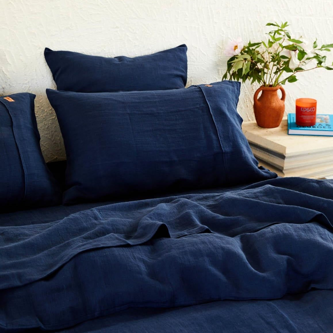 Indigo Blue Linen Pillowcase Set