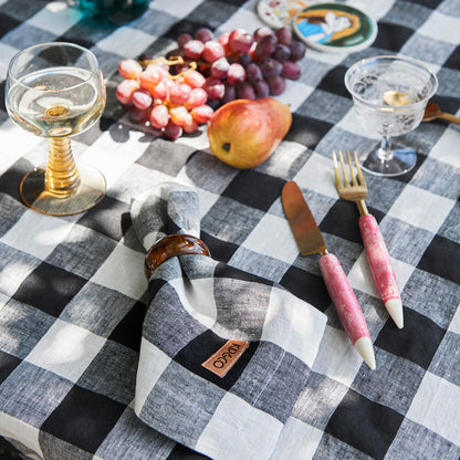 Linen Napkin Set - Black &amp; White Gingham