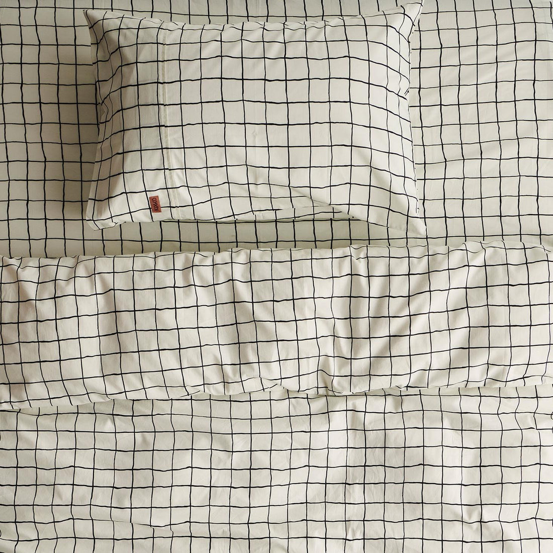 Check 1-2 White &amp; Black Organic Cotton Fitted Sheet