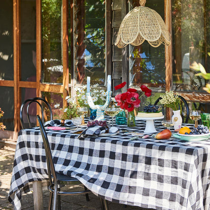 Linen Tablecloth - Black &amp; White Gingham