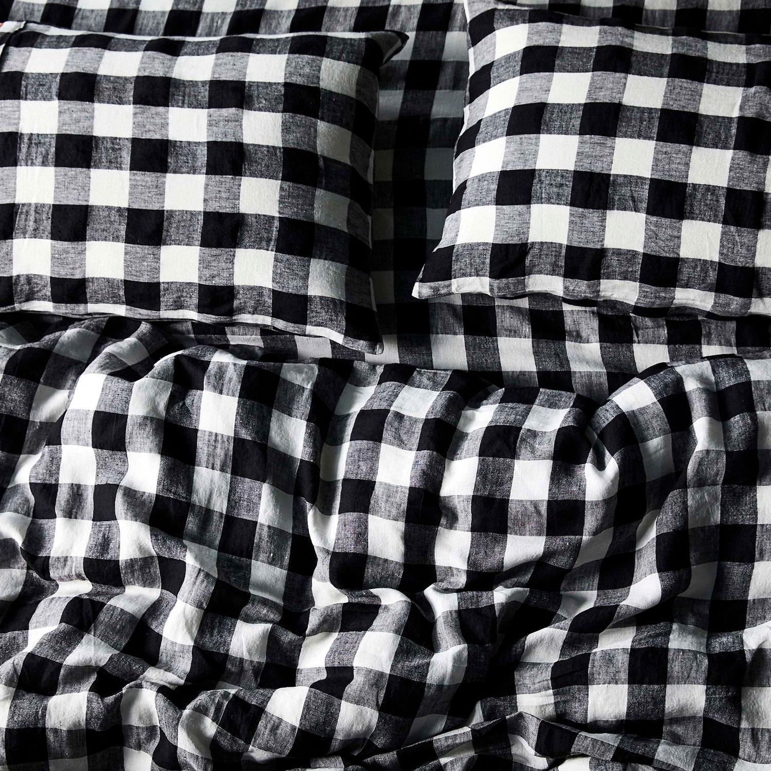 Black &amp; White Gingham Linen European Pillowcase Set