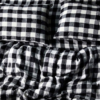 Black &amp; White Gingham Linen Pillowcase Set