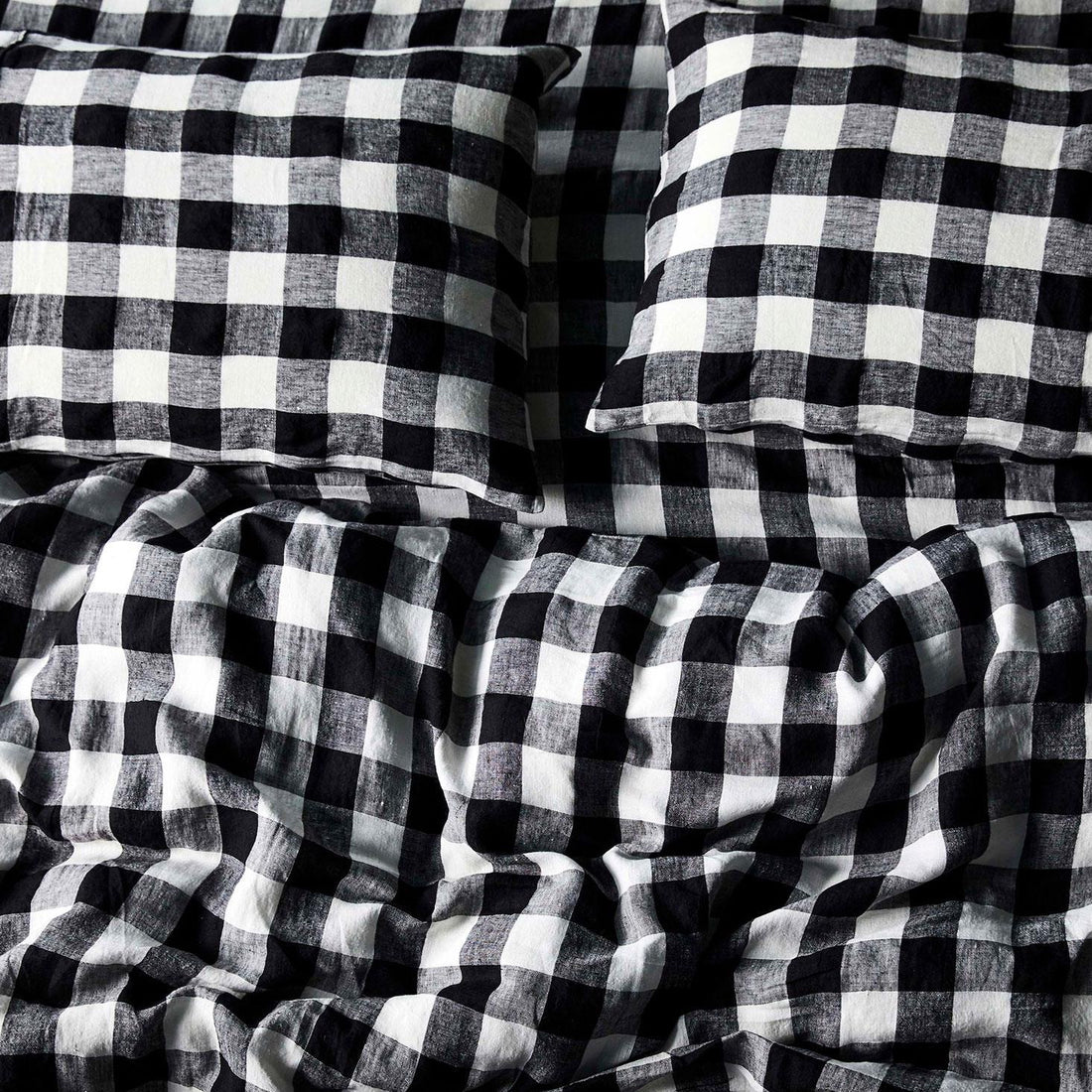 Black & White Gingham Linen Fitted Sheet