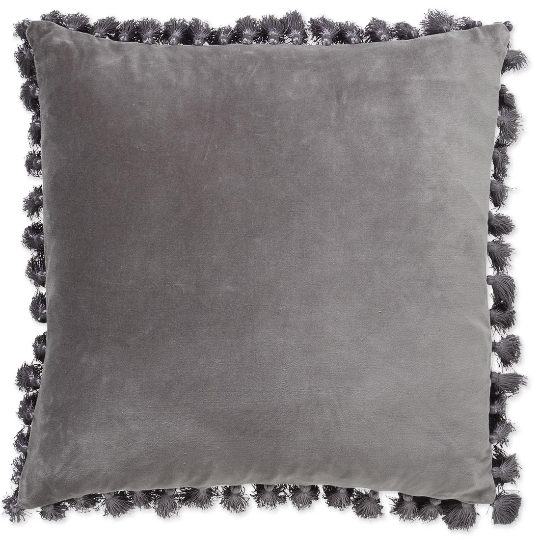 Grey Storm Velvet Tassel Cushion