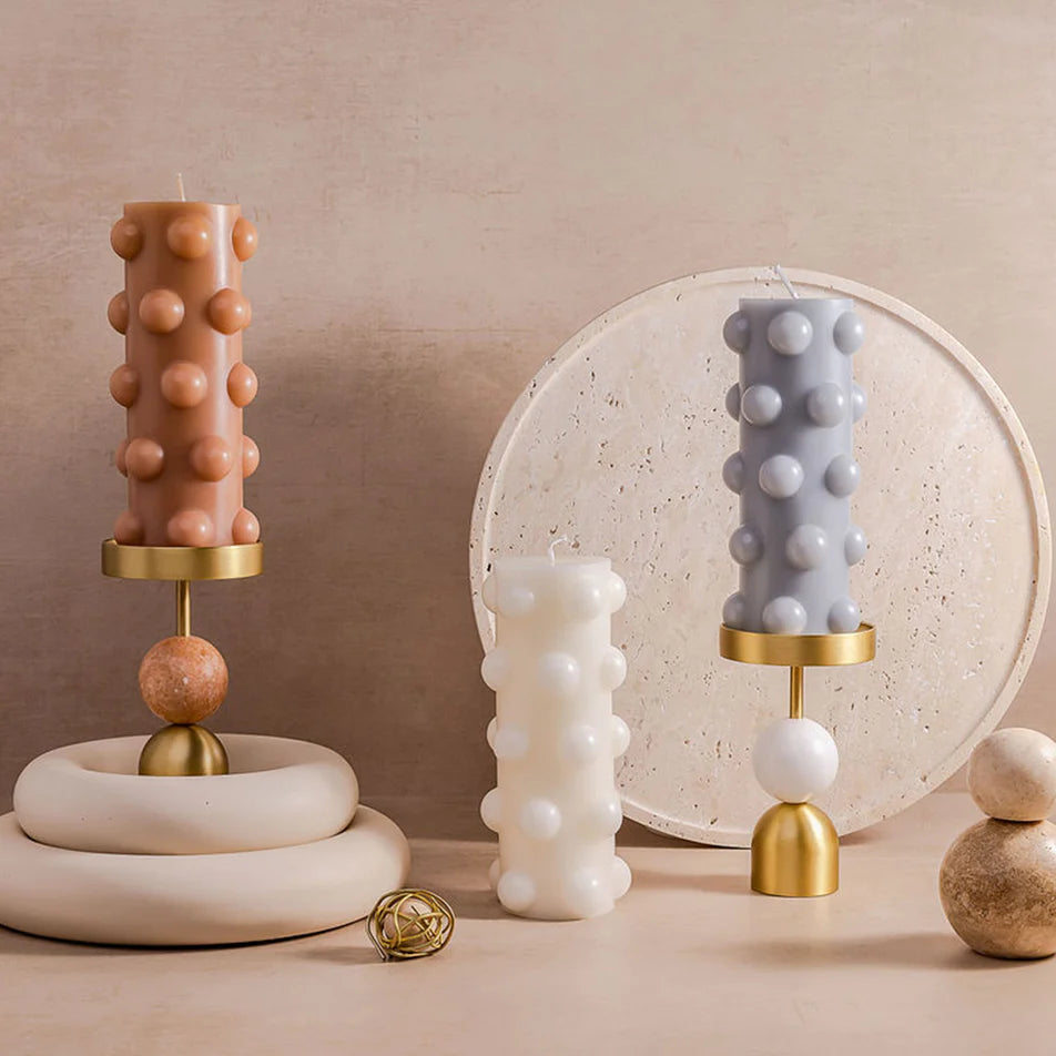 Polka Chunky Candle - White