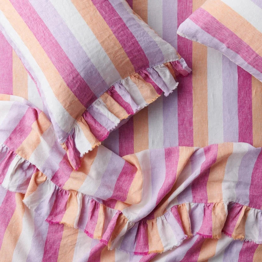 Bellini Stripe Ruffle Flat Sheet